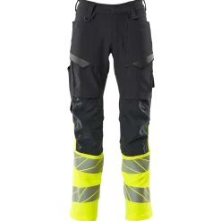 Mascot Accelerate Safe bukser med knælommer mørk marine/hi-vis gul str. 82C52