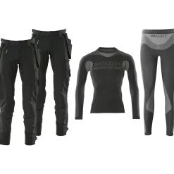 Mascot workwear box inkl. 2x håndværkerbukser og funktionsundertøj sort str. 82C54