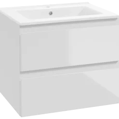 Mikelo vaskeskab med porcelænsvask, hvid højglans - 60 cm