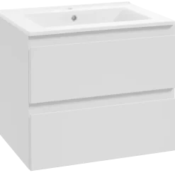 Mikelo vaskeskab med porcelænsvask, hvid mat - 60 cm