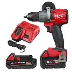 Milwaukee M18™ DAV-FPD2-522X FUEL™ slagboremaskine 1x5.0+1x2.0 Ah batterier og lader