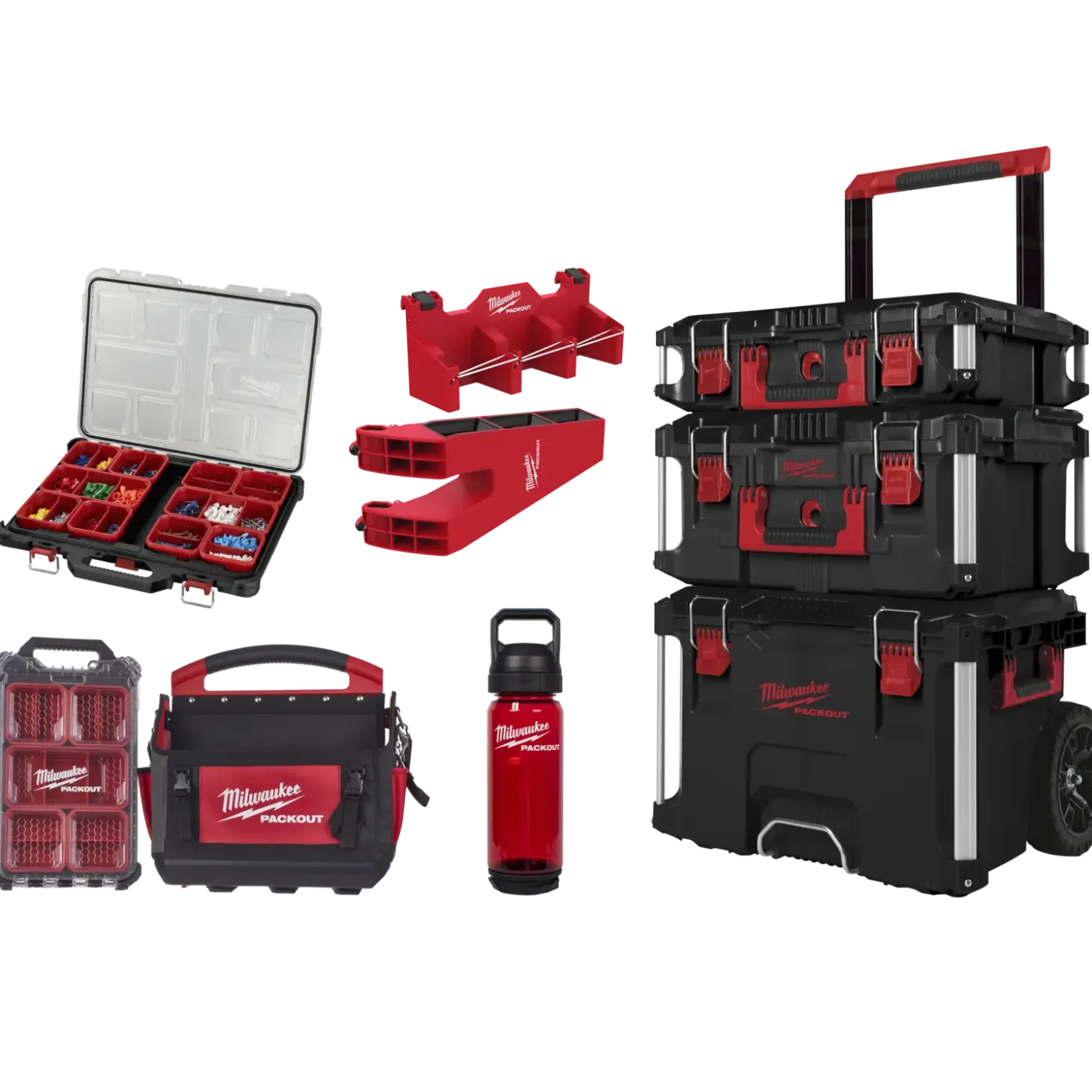 Milwaukee Packout™ sæt rød Trolley/organizer/maske/værktøjsholder/drikkedunk