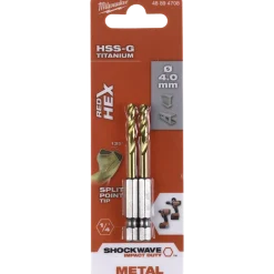 Milwaukee Red Hex shockwave™ HSS-Tin metalbor 4 mm