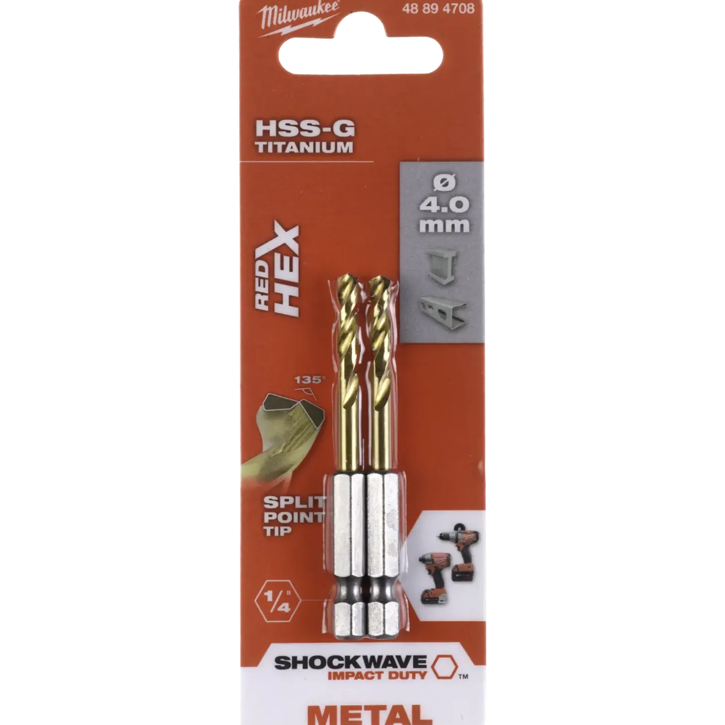 Milwaukee Red Hex shockwave™ HSS-Tin metalbor 4 mm