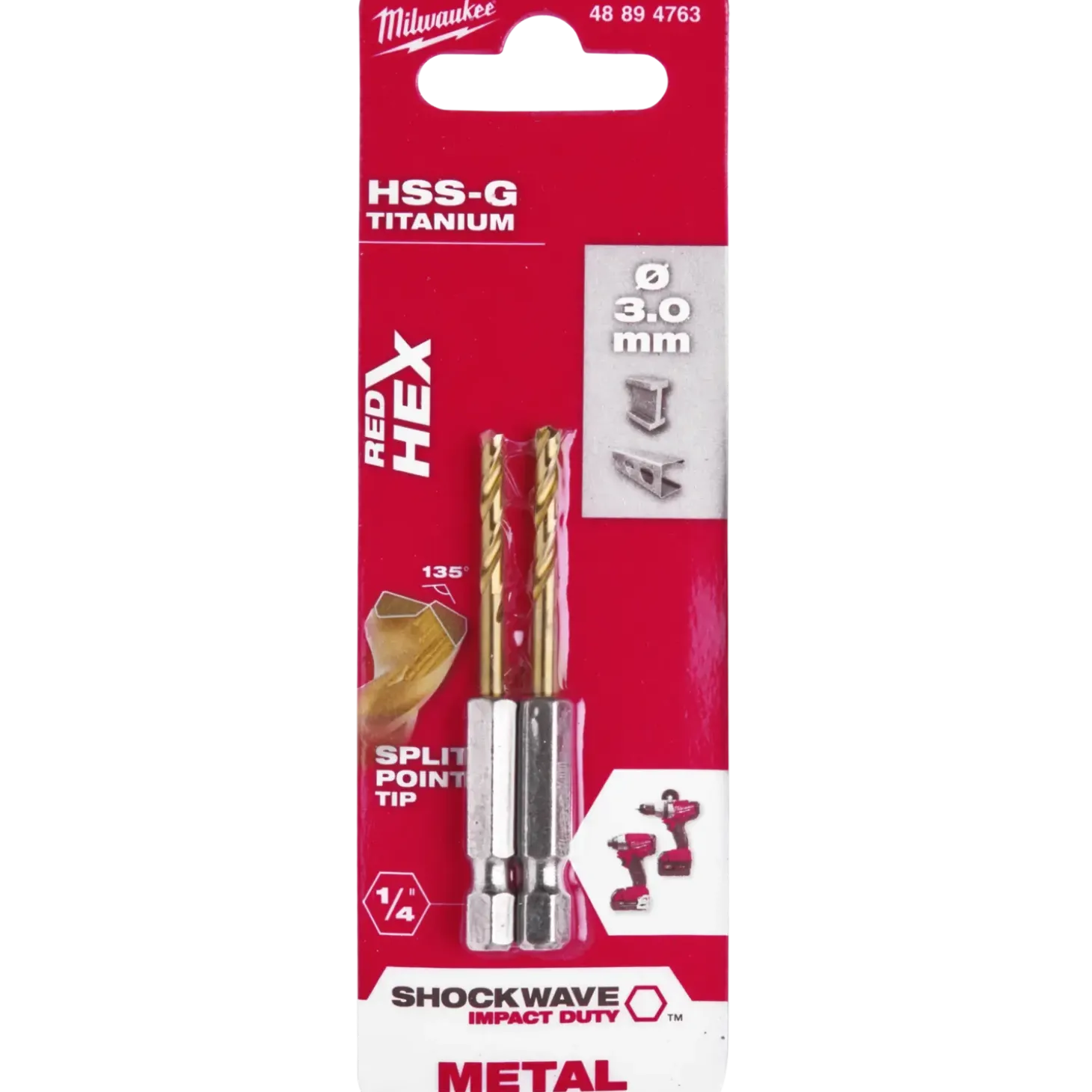 Milwaukee Red Hex shockwave™ HSS-Tin metalbor 3 mm