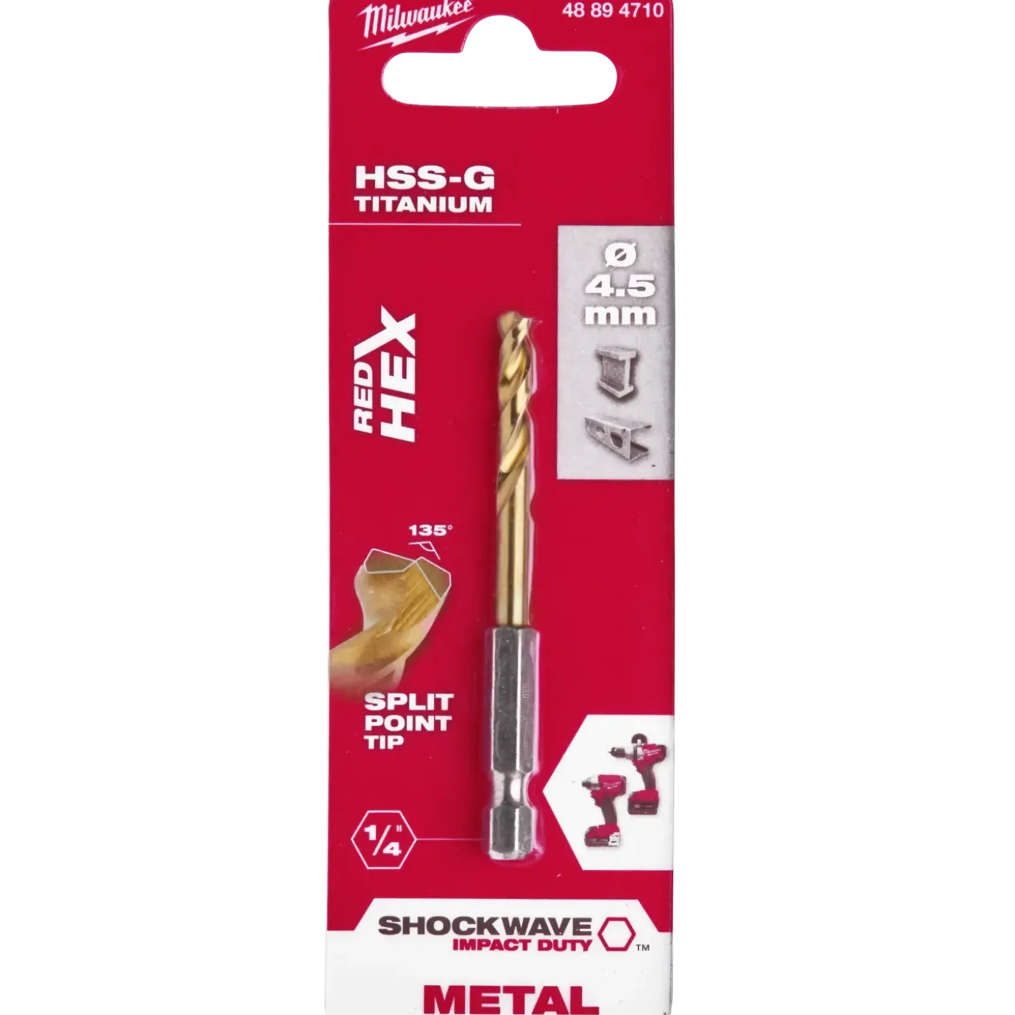 Milwaukee Red Hex shockwave™ HSS-Tin metalbor 4,5 mm