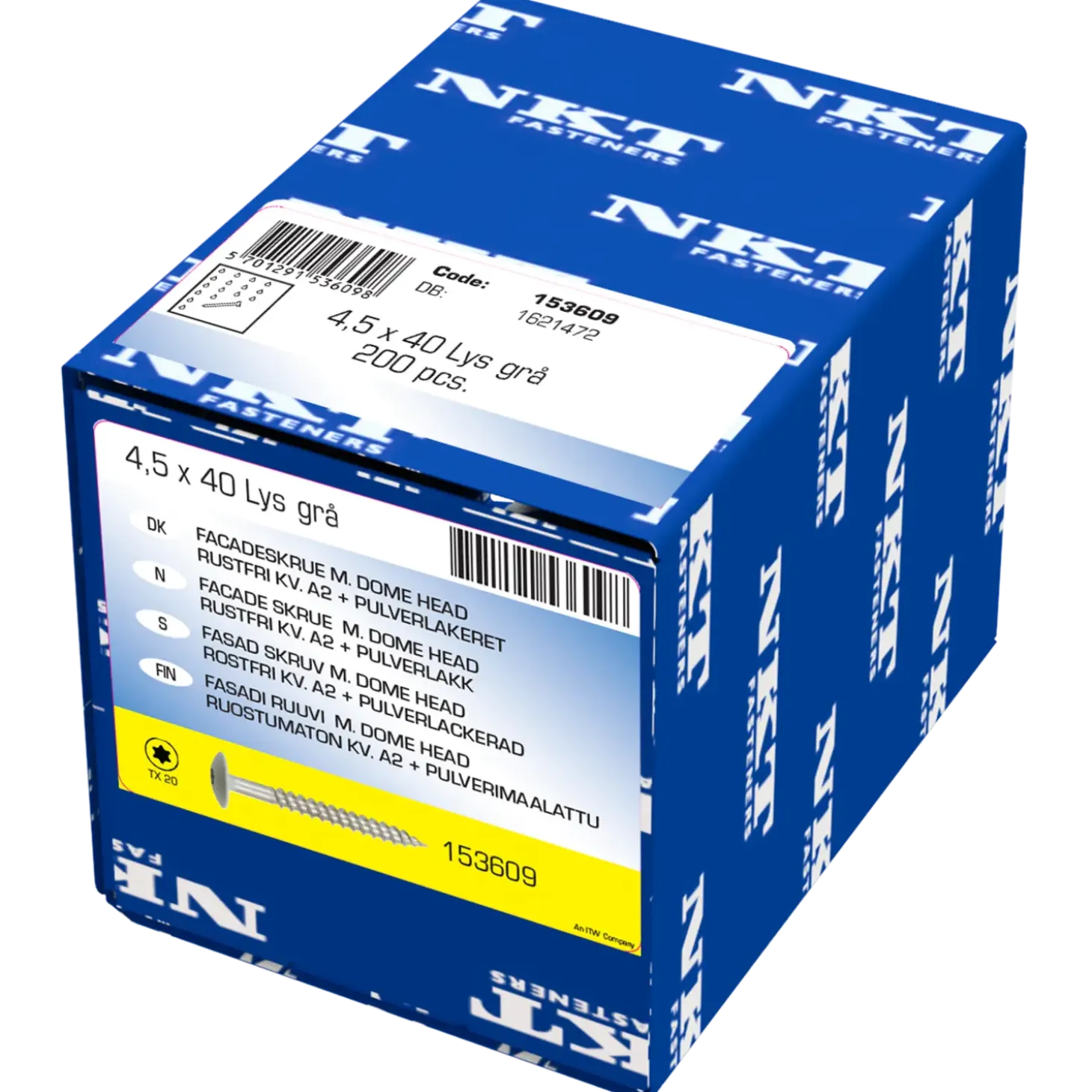 NKT Facade+ D facadeskrue m/lys grå hoved 4,5x40 mm A2 TX20 lys grå 200 stk