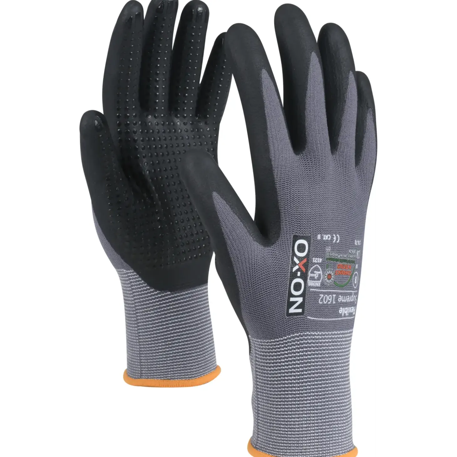 OX-ON Flexible Supreme 1602 handske m/dotter grå/sort str. CE 10