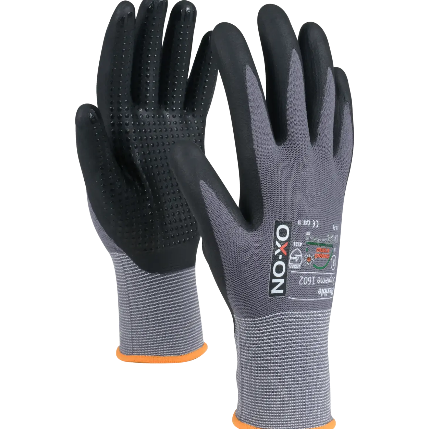 OX-ON Flexible Supreme 1602 handske m/dotter grå/sort str. CE 10
