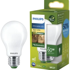 Philips filament pære E27 60W hvid mat