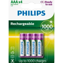 Philips genopladelig batteri 1000 mAh HR03/AAA 4 stk.