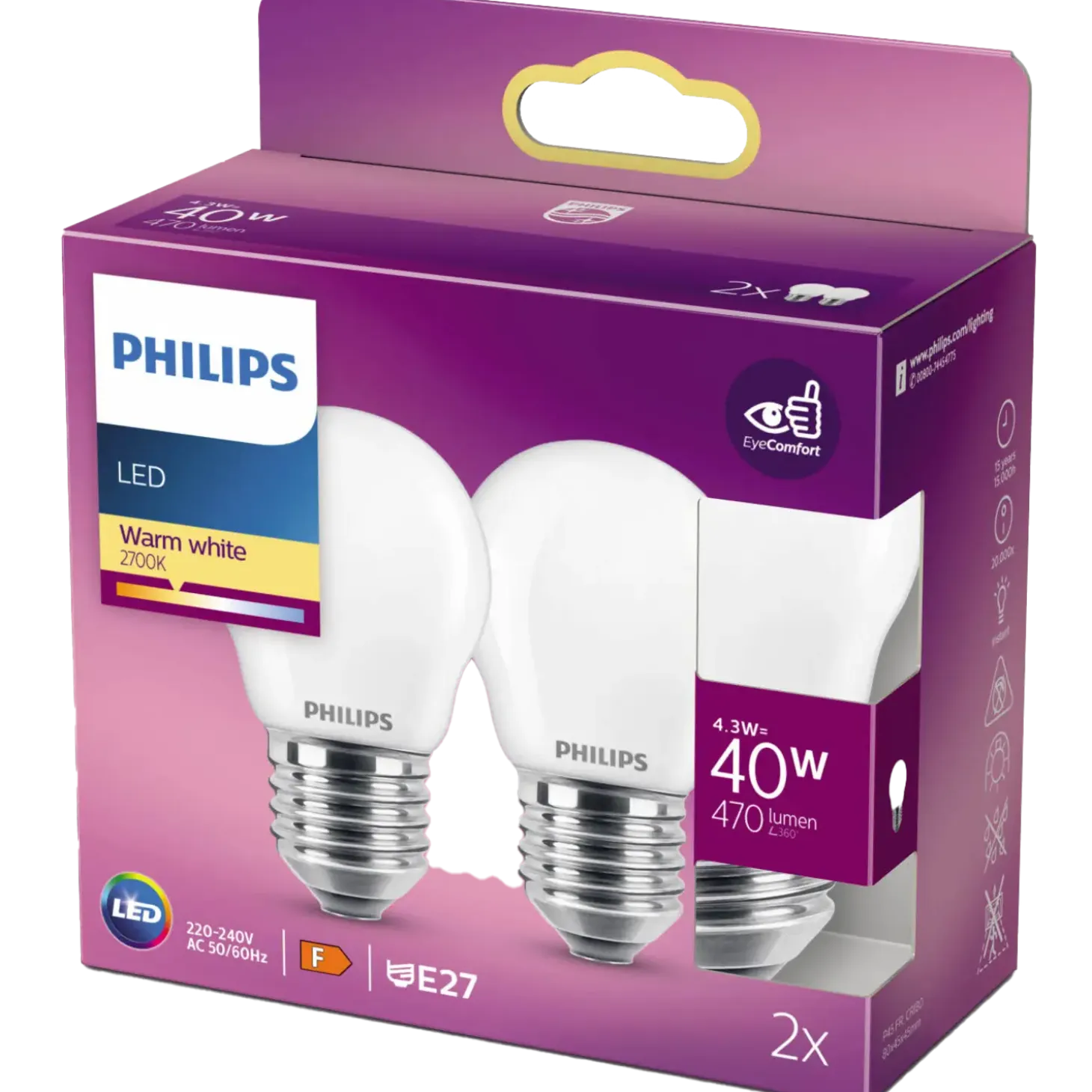 Philips Krone LED pære E27 40W 2 pack