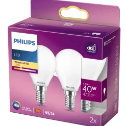 Philips Krone LED pære E14 40W 2 pack