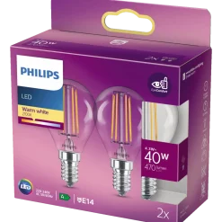 Philips Krone LED pære E14 40W 2 pack