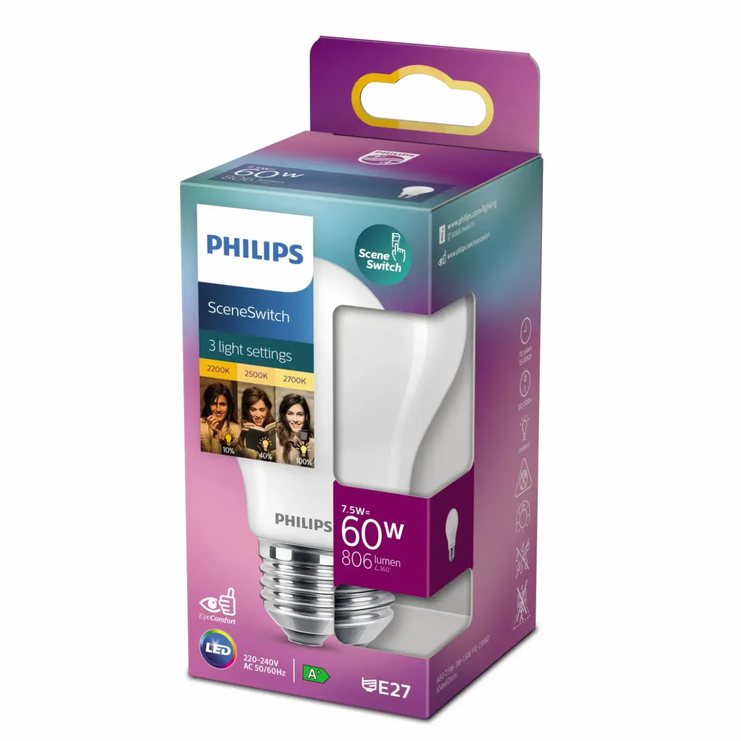 Philips Sceneswitch pære 60W mat 1 pack