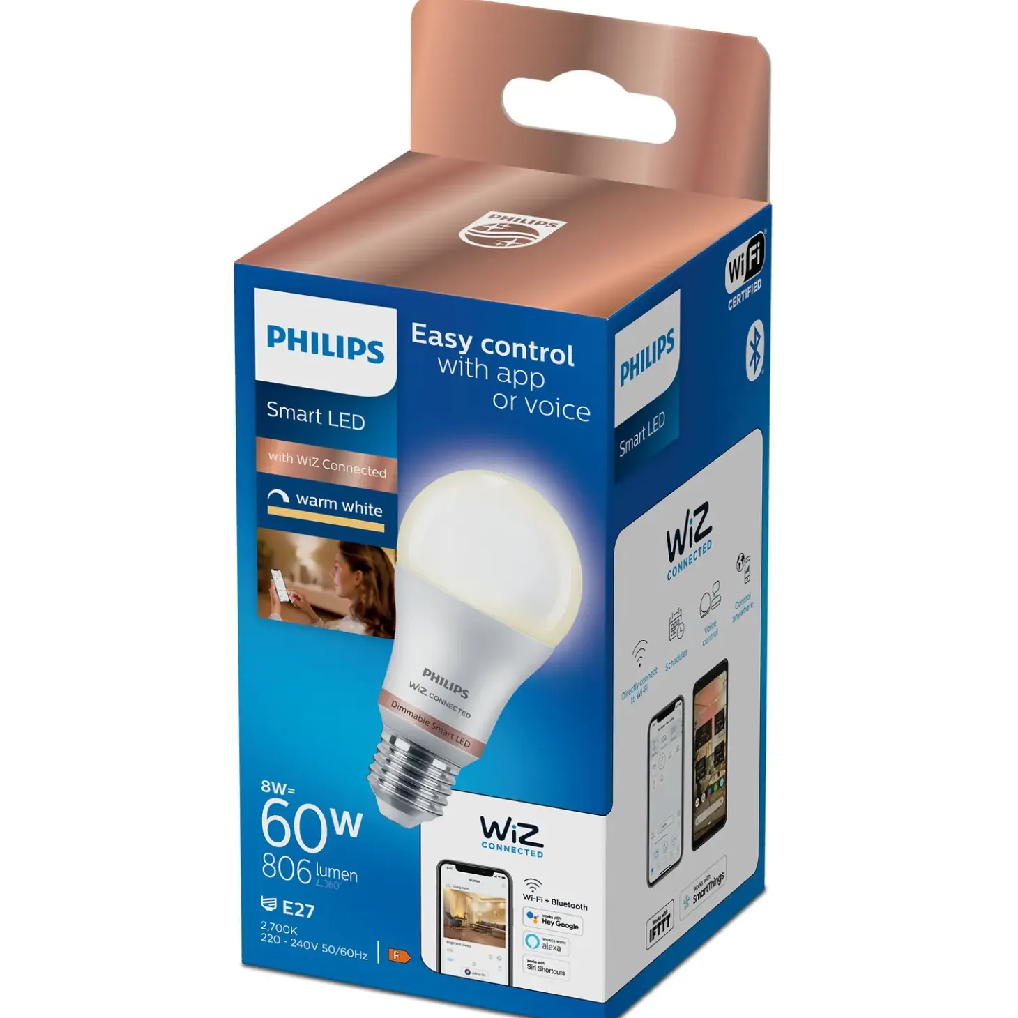 Philips Smart WiZ white LED pære E27 8,5W standard mat