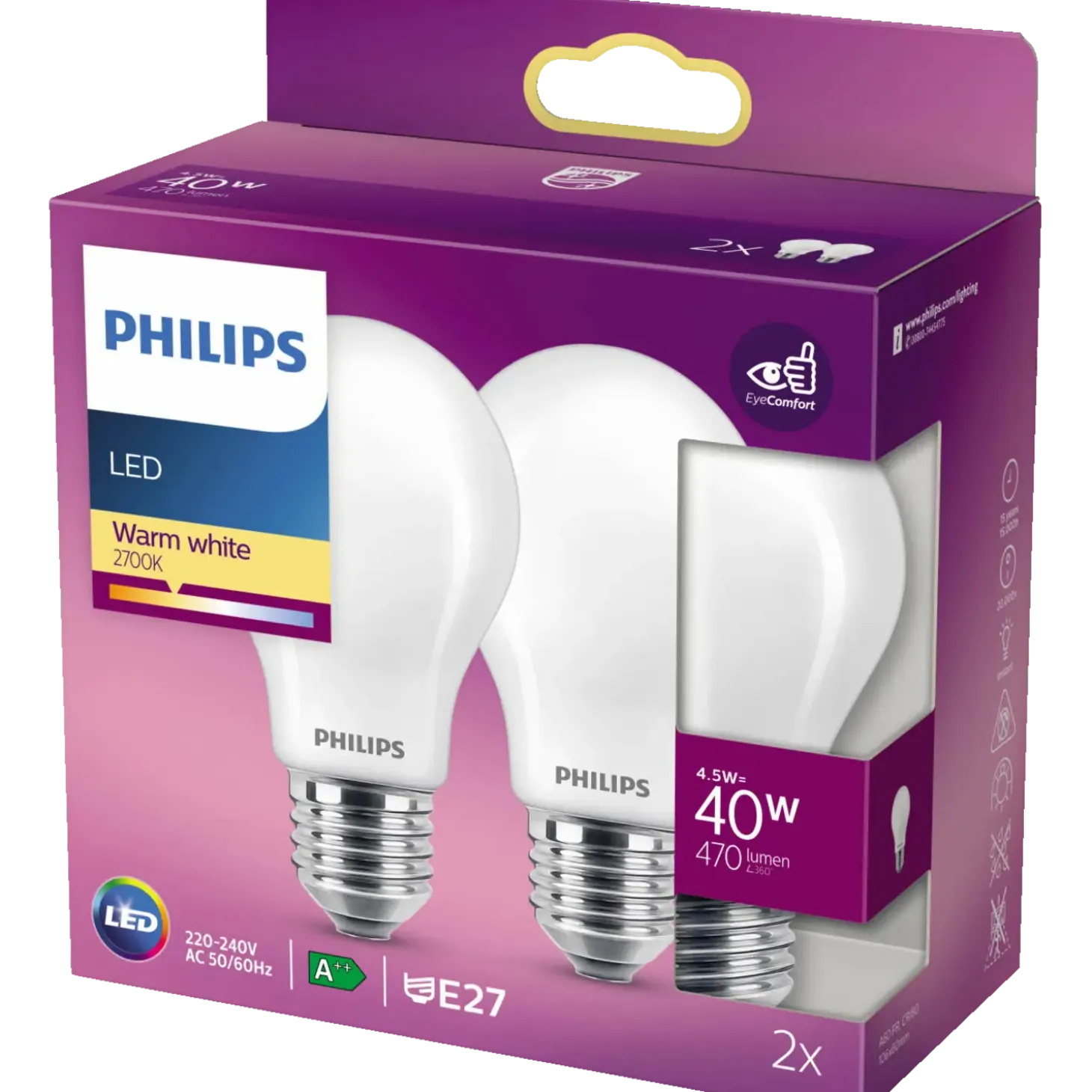 Philips Standard LED pære E27 40W 2 pack