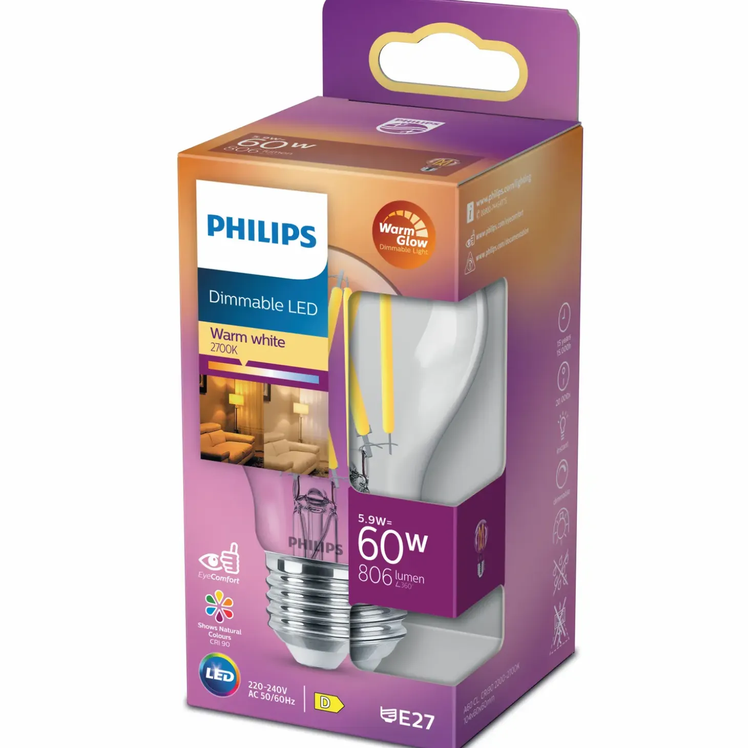 Philips Standard LED pære E27 60W 1 pack
