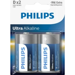 Philips Ultra alkaline LR20 batteri 2 stk.