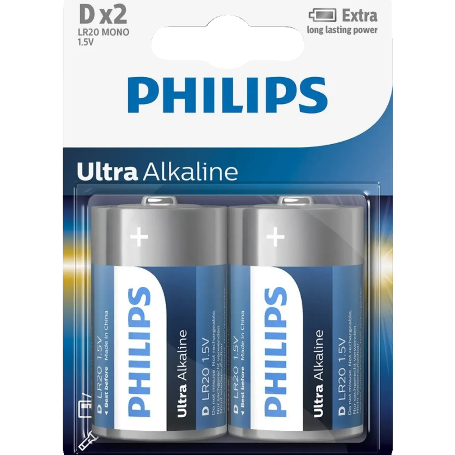 Philips Ultra alkaline LR20 batteri 2 stk.