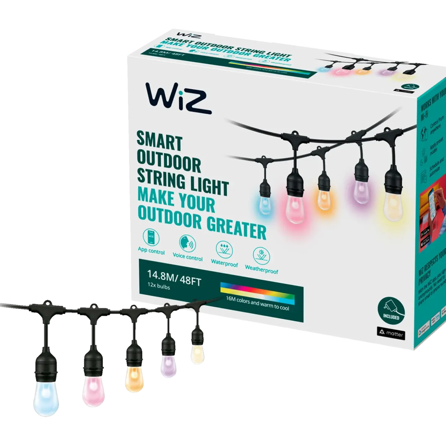 Philips WiZ udendørs lyskæde 12W 12 pærer 15 m