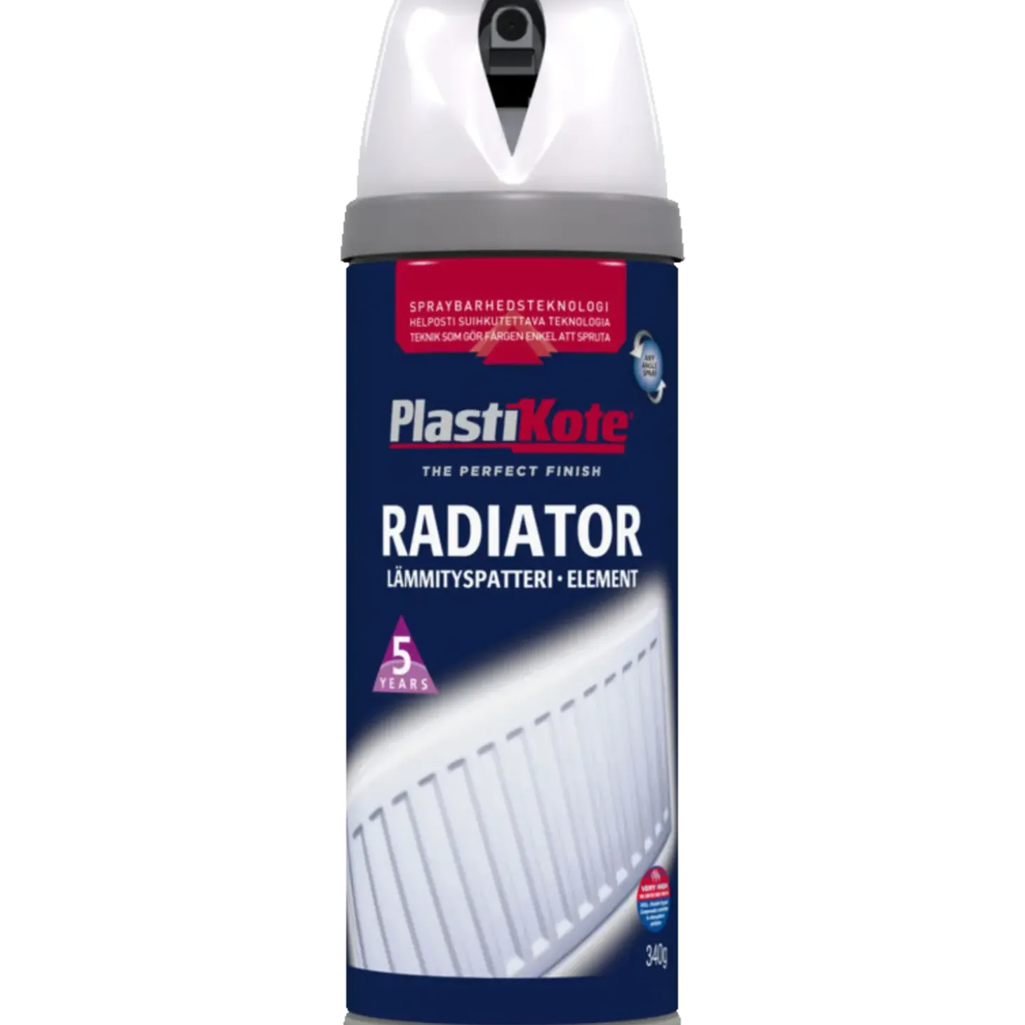 Plasti-kote radiator twist spraymaling satin hvid 400 ml
