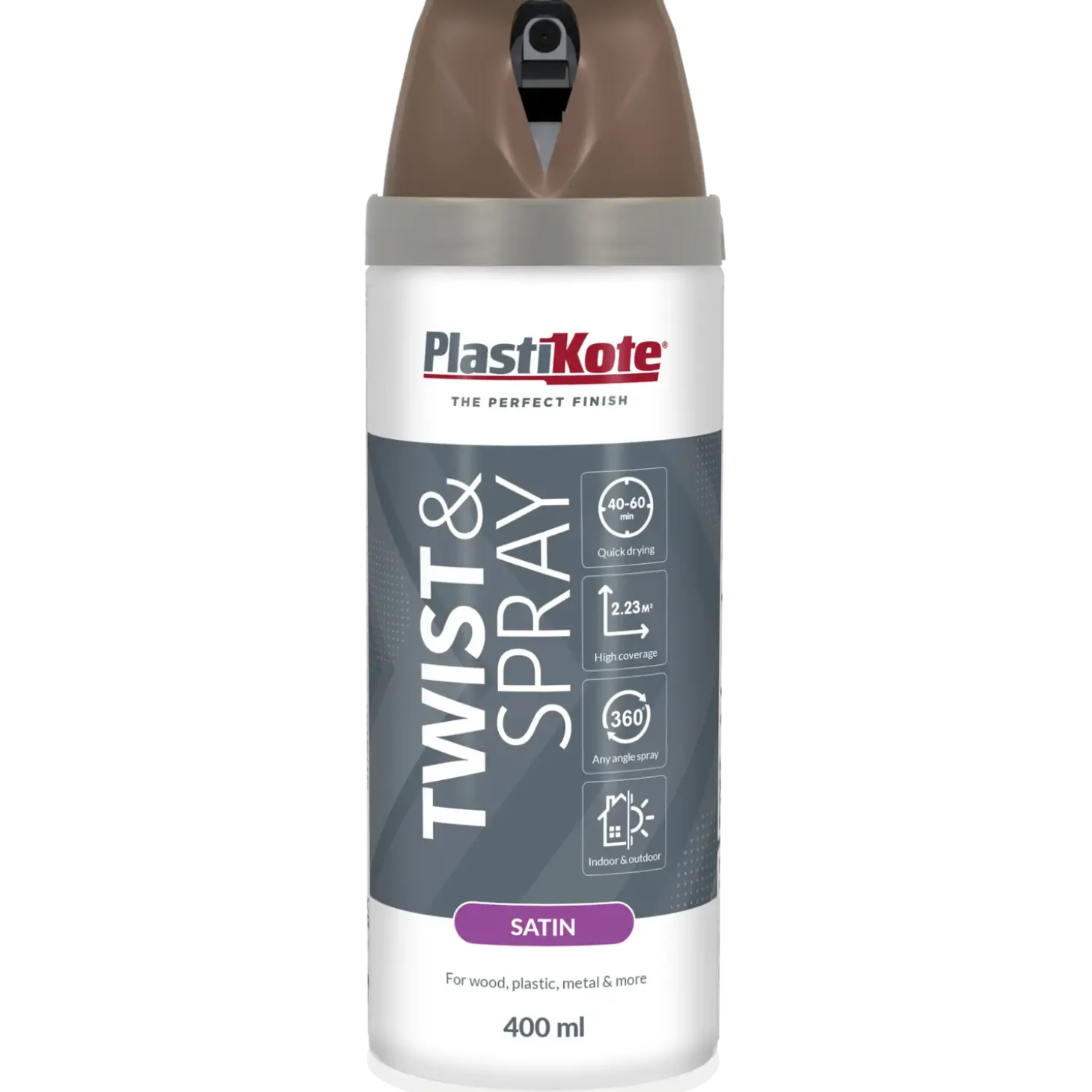 Plasti-Kote twist spraymaling 400 ml satin kastanjebrun