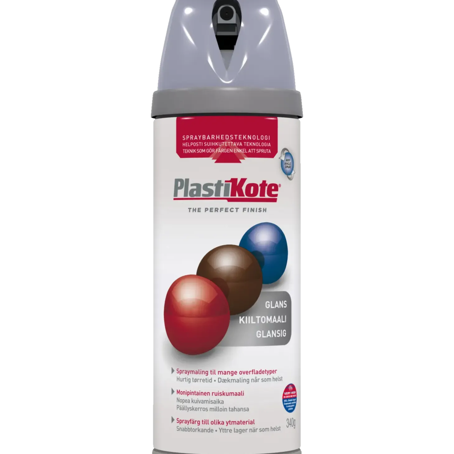 Plasti-Kote twist spraymaling 400 ml blank røggrå