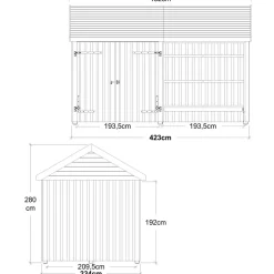 Plus Classic Multi Havehus 10 m²  2 moduler m/dobbeltdør og åben front inkl. tagpap/alulister/H-stolpefødder