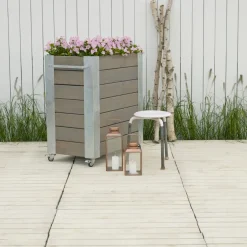 Plus Cubic blomsterkasse med hjul 87x50x45 cm gråbrun