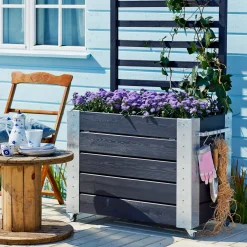 Plus Cubic blomsterkasse med espalier og hjul 87x50x130 cm sort