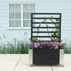 Plus Cubic blomsterkasse med espalier og hjul 87x50x130 cm sort