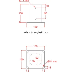 Plus Cubic Stolpefod  9x9 cm stolper  til fundament  m/skruer sort