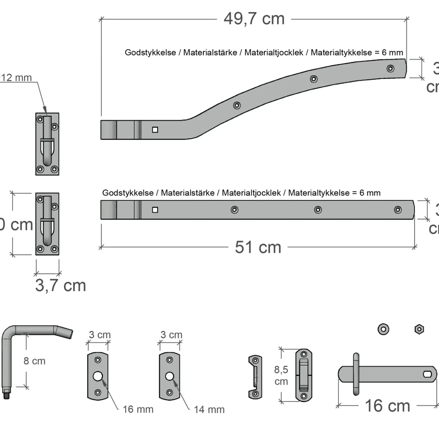 Plus elementbeslag 3x7 cm 4 stk varmgalvaniseret