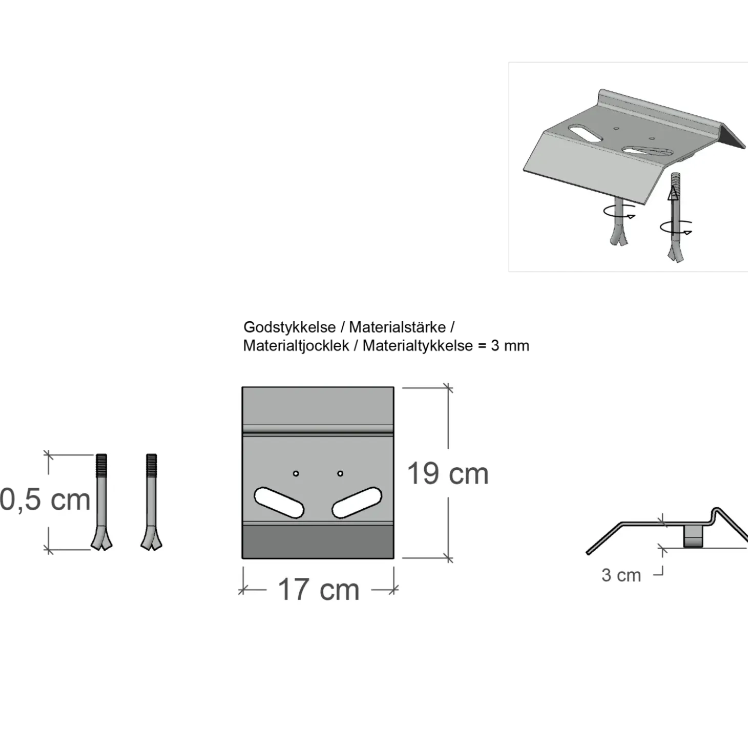 Plus elementbeslag 3x7 cm 4 stk varmgalvaniseret