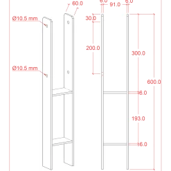 Plus H-stolpefod 60 cm 9x9 cm stolper til nedstøbning m/skruer