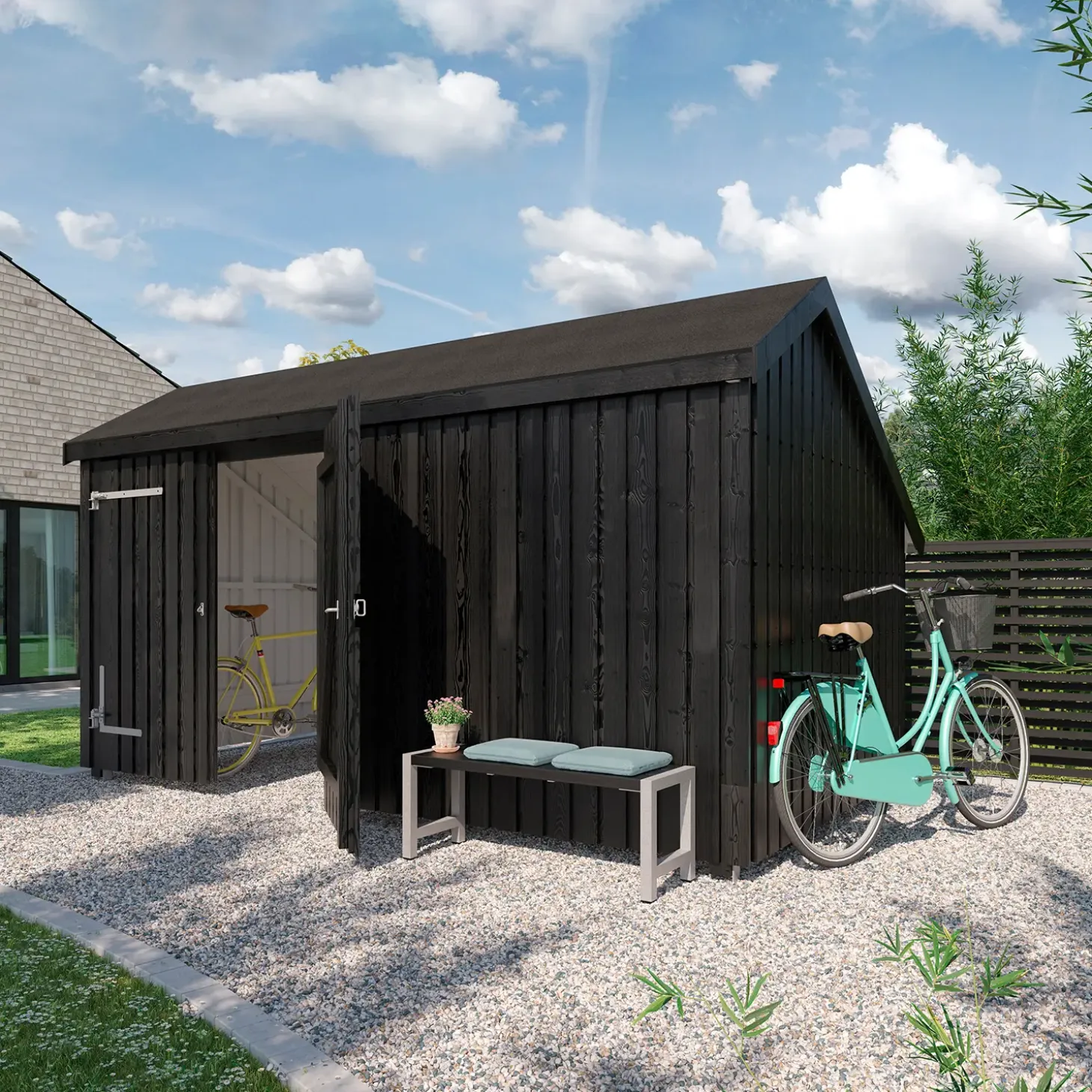Plus Multi havehus 10,5 m² 2 moduler med dobbeltdør og lukket front