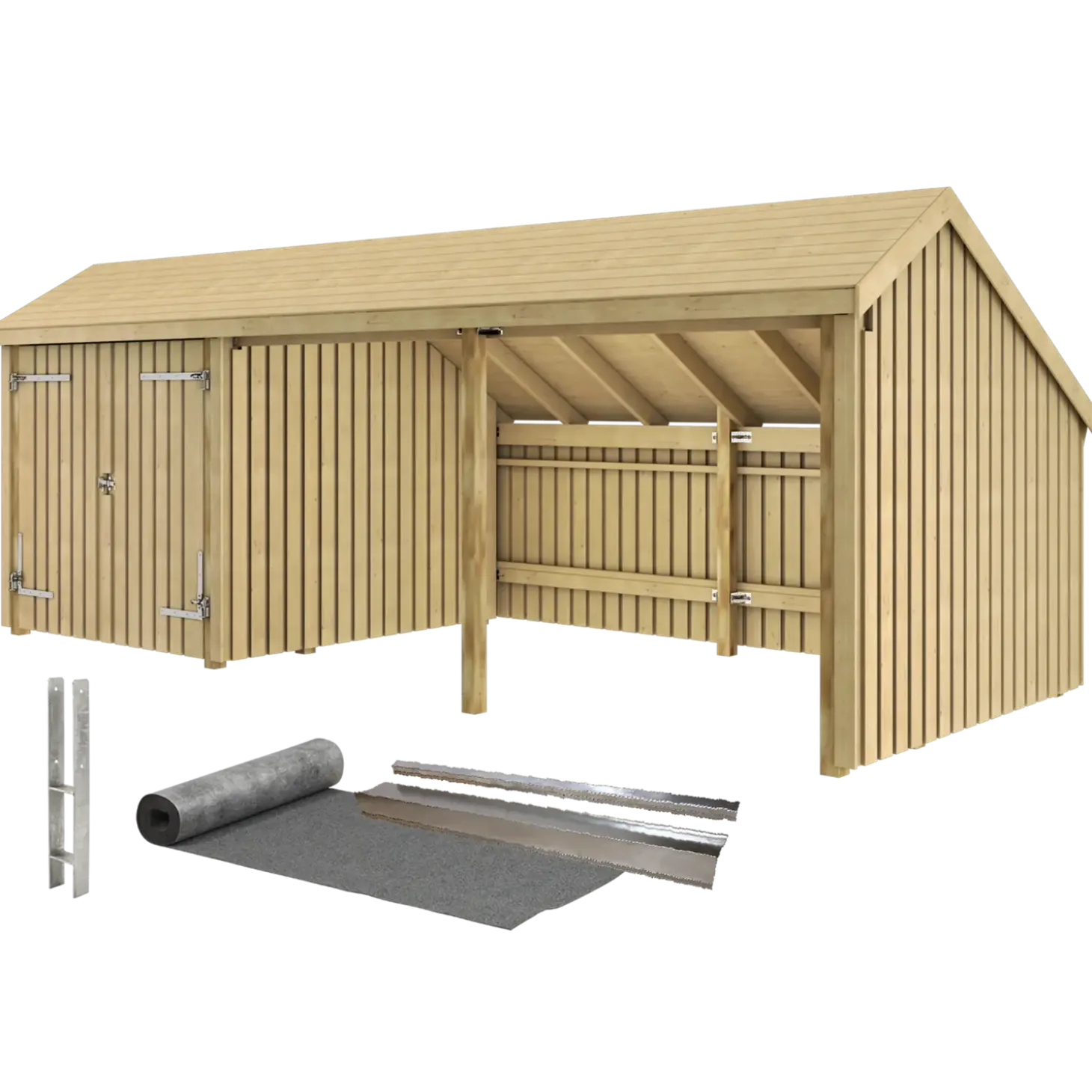 Plus Multi havehus 15,5 m² 3 moduler med dobbeltdør og åbent front