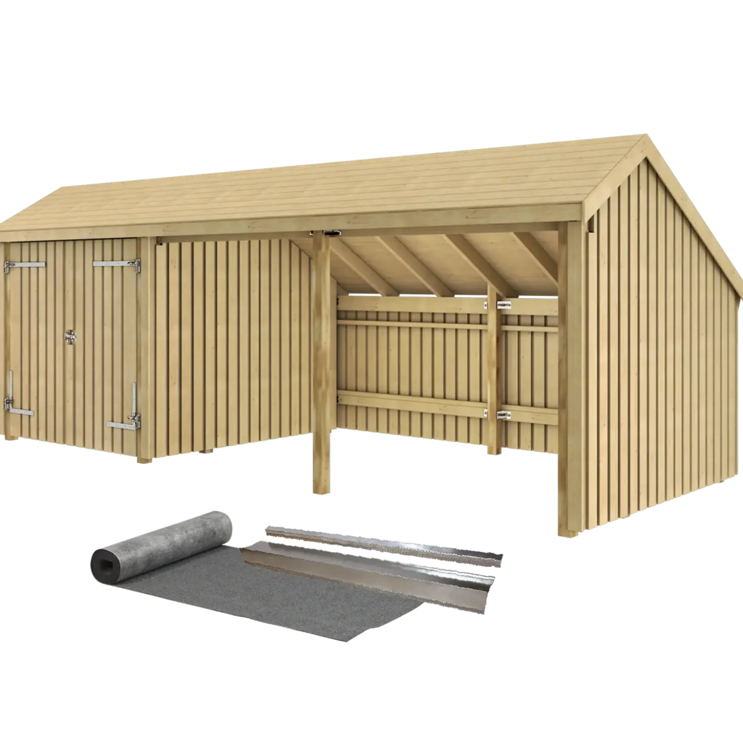 Plus Multi havehus 15,5 m² 3 moduler med dobbeltdør og åbent front