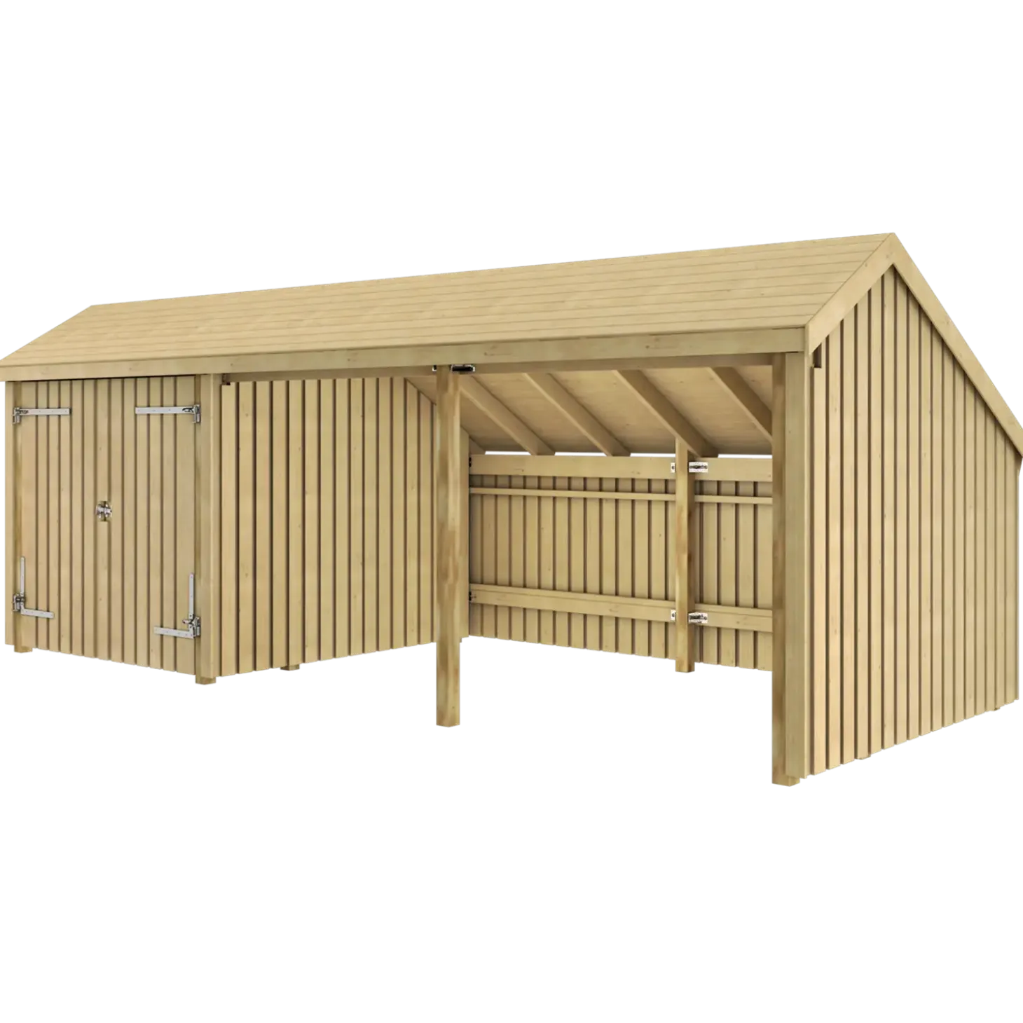 Plus Multi havehus 15,5 m² 3 moduler med dobbeltdør og åbent front