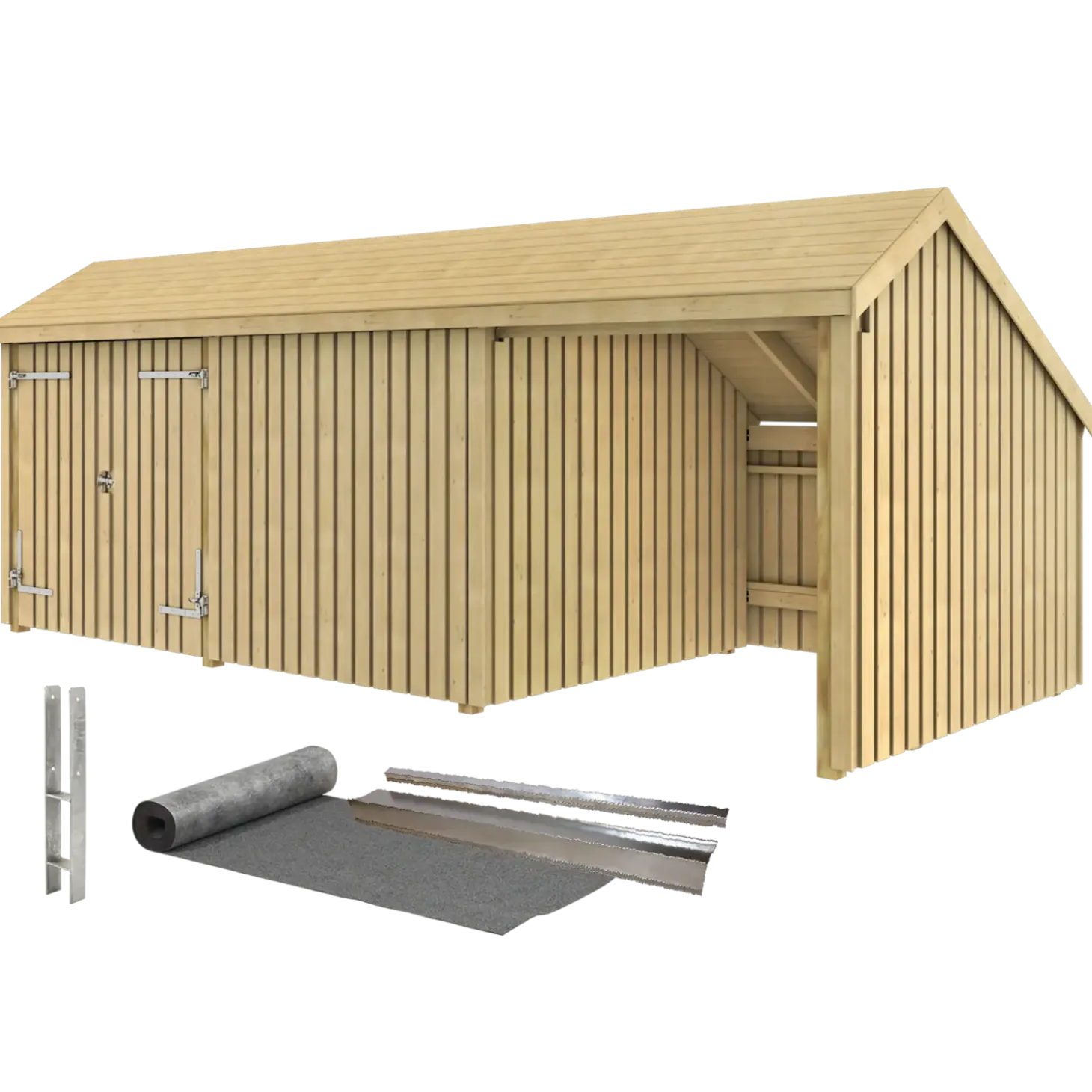 Plus Multi havehus 15,5 m² 3 moduler med dobbeltdør og lukket/åbent front