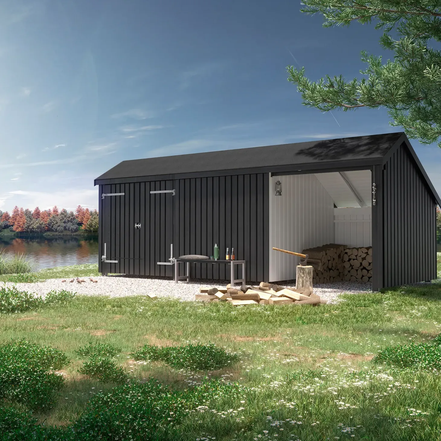 Plus Multi havehus 15,5 m² 3 moduler med dobbeltdør og lukket/åbent front