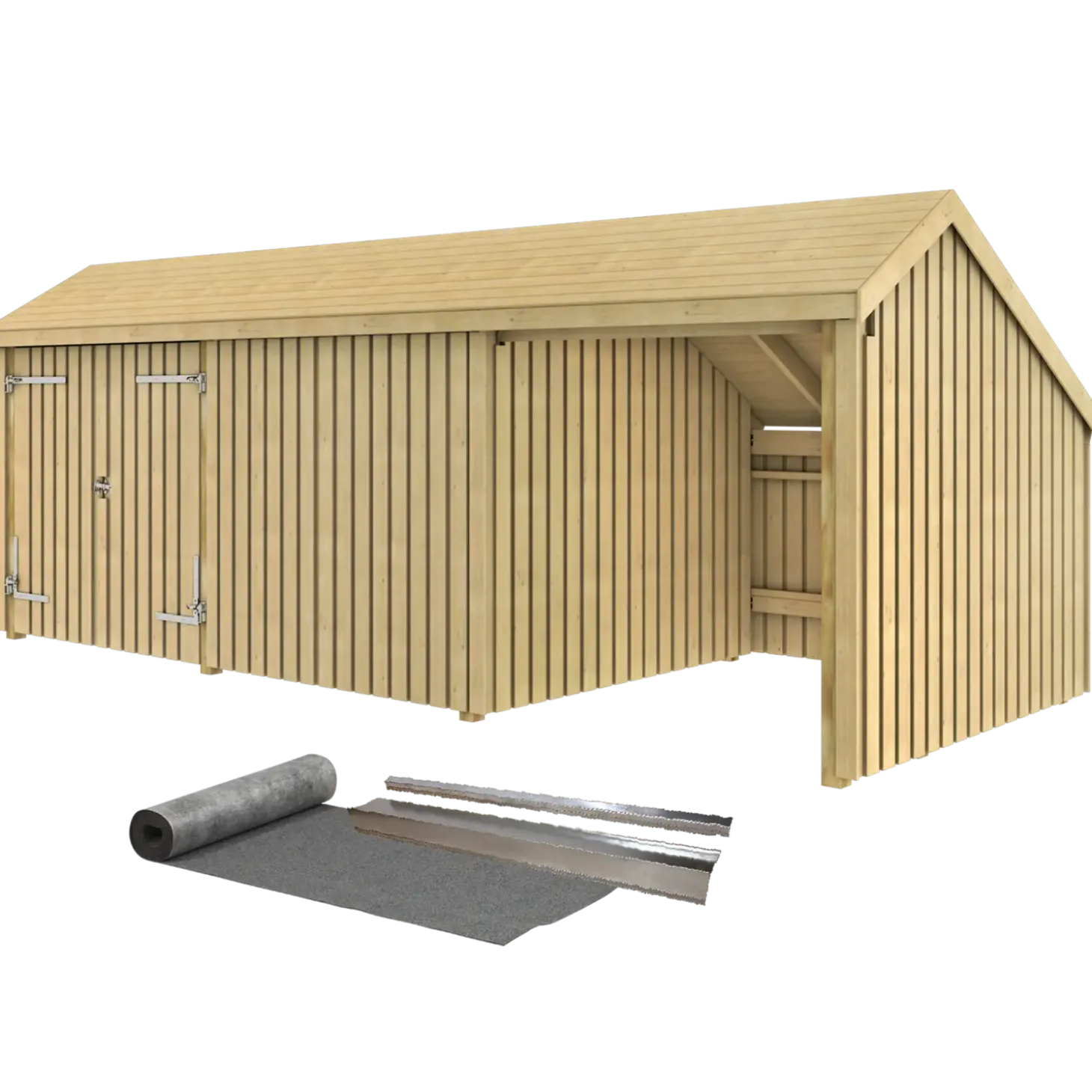 Plus Multi havehus 15,5 m² 3 moduler med dobbeltdør og lukket/åbent front