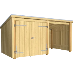 Plus Nordic Multi havehus 14 m² 3 moduler med dobbeltdør og lukket/åben front