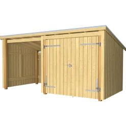 Plus Nordic Multi havehus 14 m² 3 moduler med dobbeltdør og lukket/åben front
