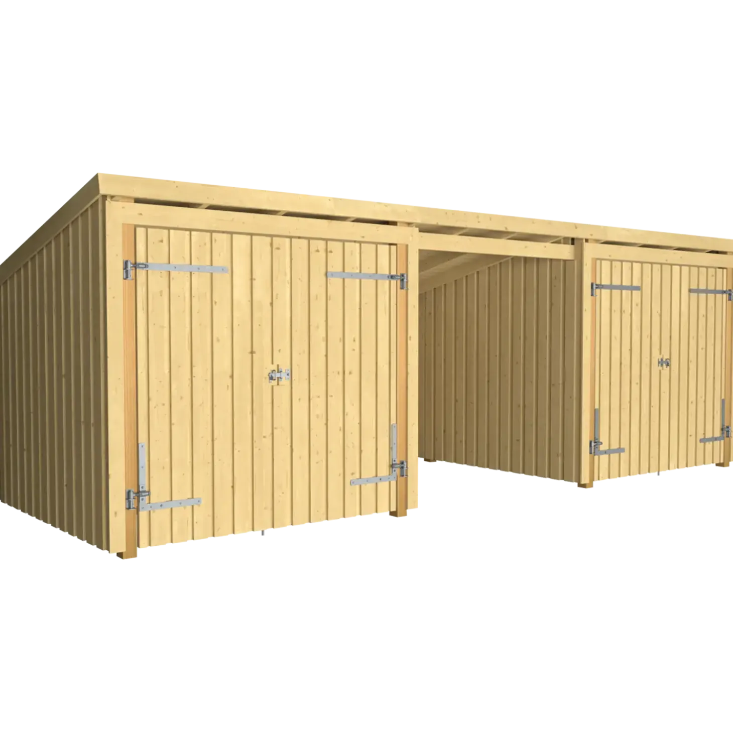Plus Nordic Multi havehus 14 m² 3 moduler med 2 dobbeltdøre og åben front