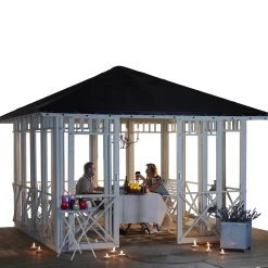 Plus Pavillon 4 med 4 lukket sider, dobbelt skydedør og sort tagdug trykimprægneret