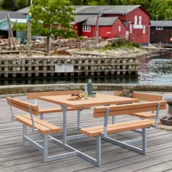 Plus Picnic bord/bænkesæt med 4 ryglæn 224 cm trykimp