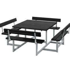 PLUS Picnic Bord/Bænkesæt m/4 ryglæn 224 cm RePlast Sort