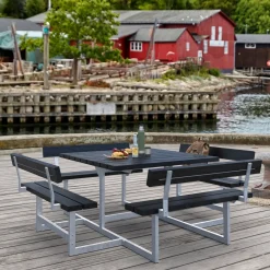 PLUS Picnic Bord/Bænkesæt m/4 ryglæn 224 cm RePlast Sort